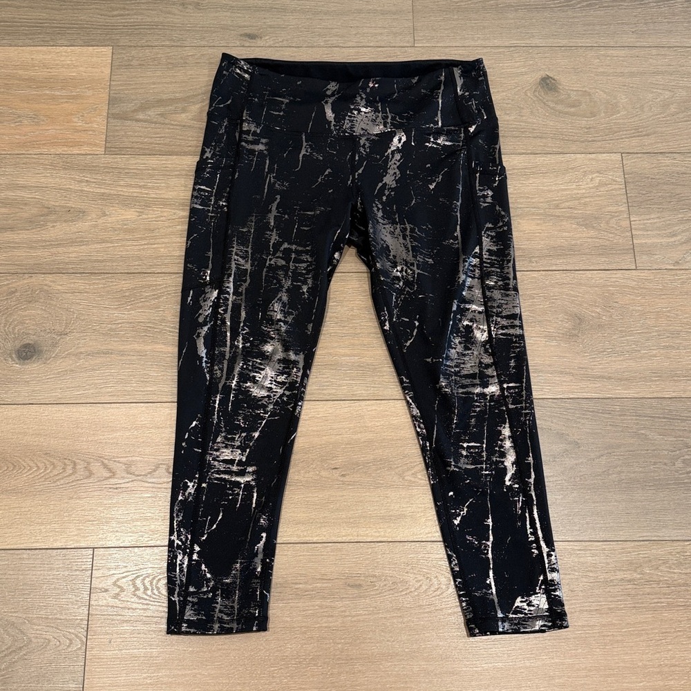 Z BY ZELLA Black Silver High Rise Active Workout Yoga Pocket Gym‎ Legging Size L